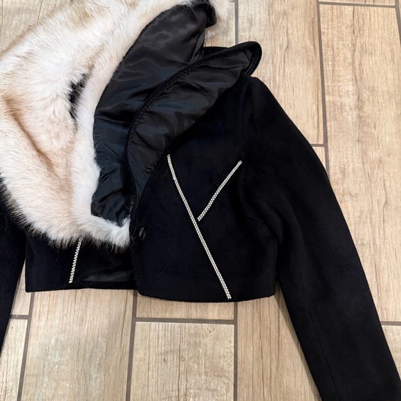 Crop jacket fur collar crop trench coat blazer cardigan rhinestones jacket cape - Picture 8 of 10
